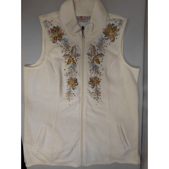 Quacker Factory Womens Embroidered Full Zip Fleece Vest Size M White - Picture 1 of 10